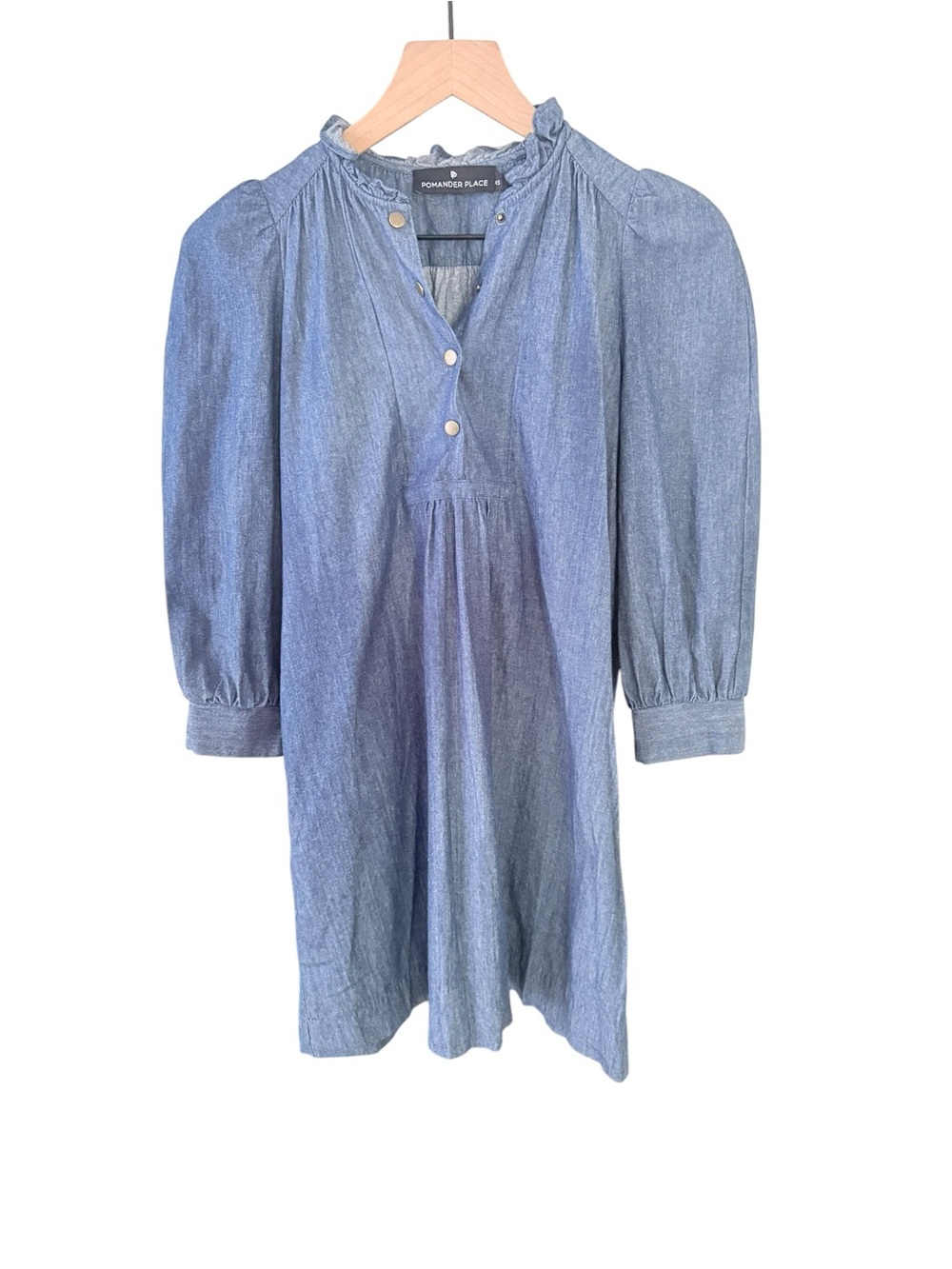 Tuckernuck Pomander Place Claiborne Chambray Dress Blue Puff Sleeve XS Preppy